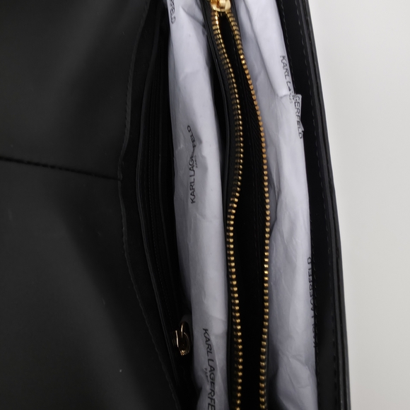 Karl Lagerfeld Paris Black Woven Leather Shoulder Bag Gold Clasp - Picture 2 of 10